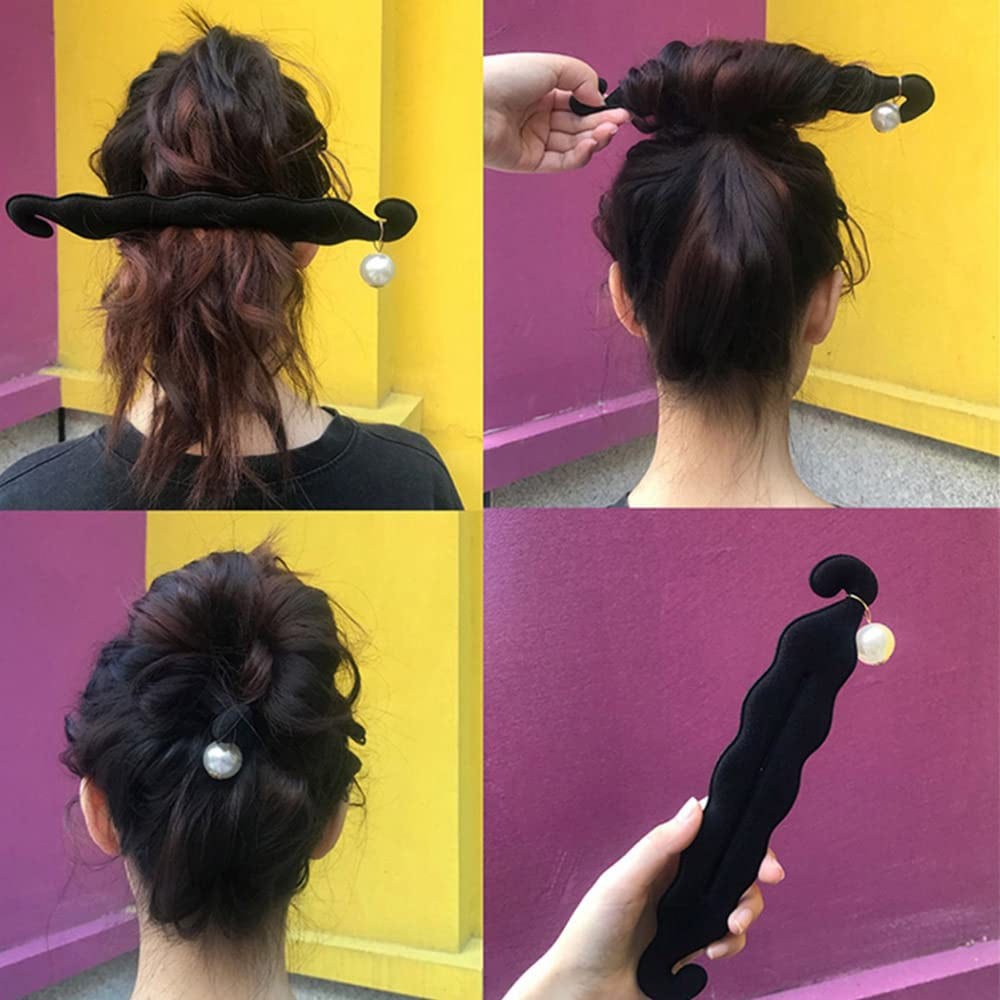 3 PACK Pearl Hair Bun Makers - Lazy Curler Clips, Magic Foam Sponge Donuts for Beauty Hairstyles, Styling Tool Accessories for Women