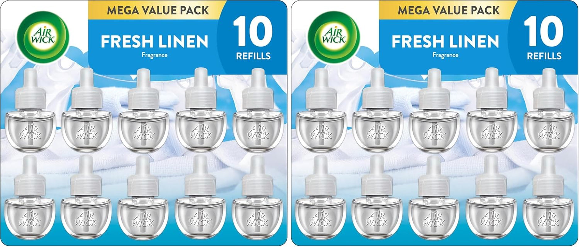 Plug in Scented Oil Refill, 10Ct, Fresh Linen, Air Freshener, Essential Oils, Eco Friendly Pack