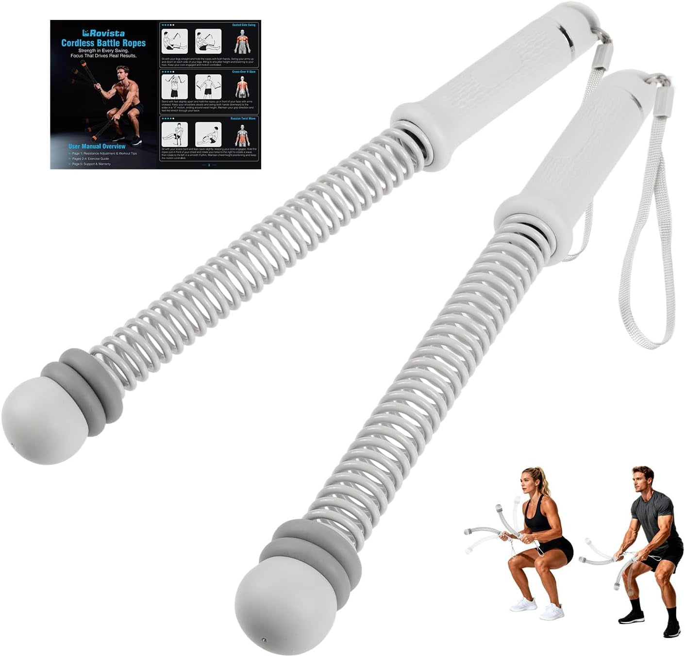 2 PCS Weighted Cordless Battle Ropes - Adjustable Resistance and Portable Ropeless Battle Ropes with Non Slip Handle - Low-Noise Exercise Rope for Instant Effective Workouts Anytime (Black)