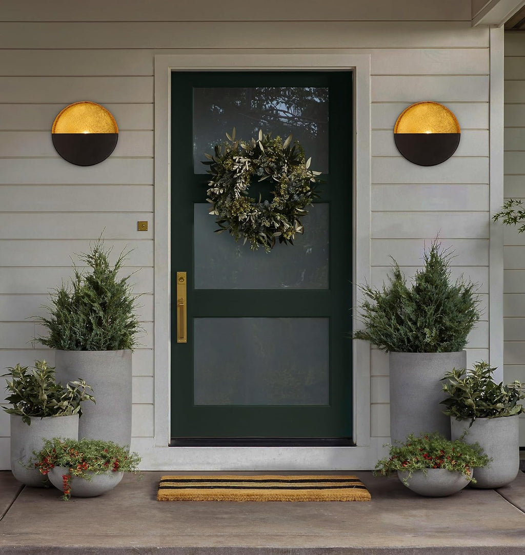 Luxury Metal Wall Candle Sconces – Small Handcrafted Wall-Mounted Tealight Candle Holders with Gold Leaf Interior – Modern & Rustic Home Décor for Living Room, Hallway – 6.5" Black Two Pieces