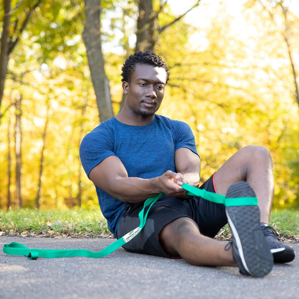 the Original Stretch Out Strap with Exercise Book, for Flexibility and Mobility Exercises. Stretch Out Straps for Physical Therapy, Yoga Stretching Strap and Knee Therapy Strap. Made in the USA