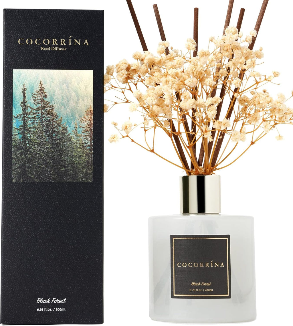Reed Diffuser Sets, 6.7 Fl Oz. Black Forest Diffuser with Sticks Home Fragrance Reed Diffuser for Bathroom Shelf Decor