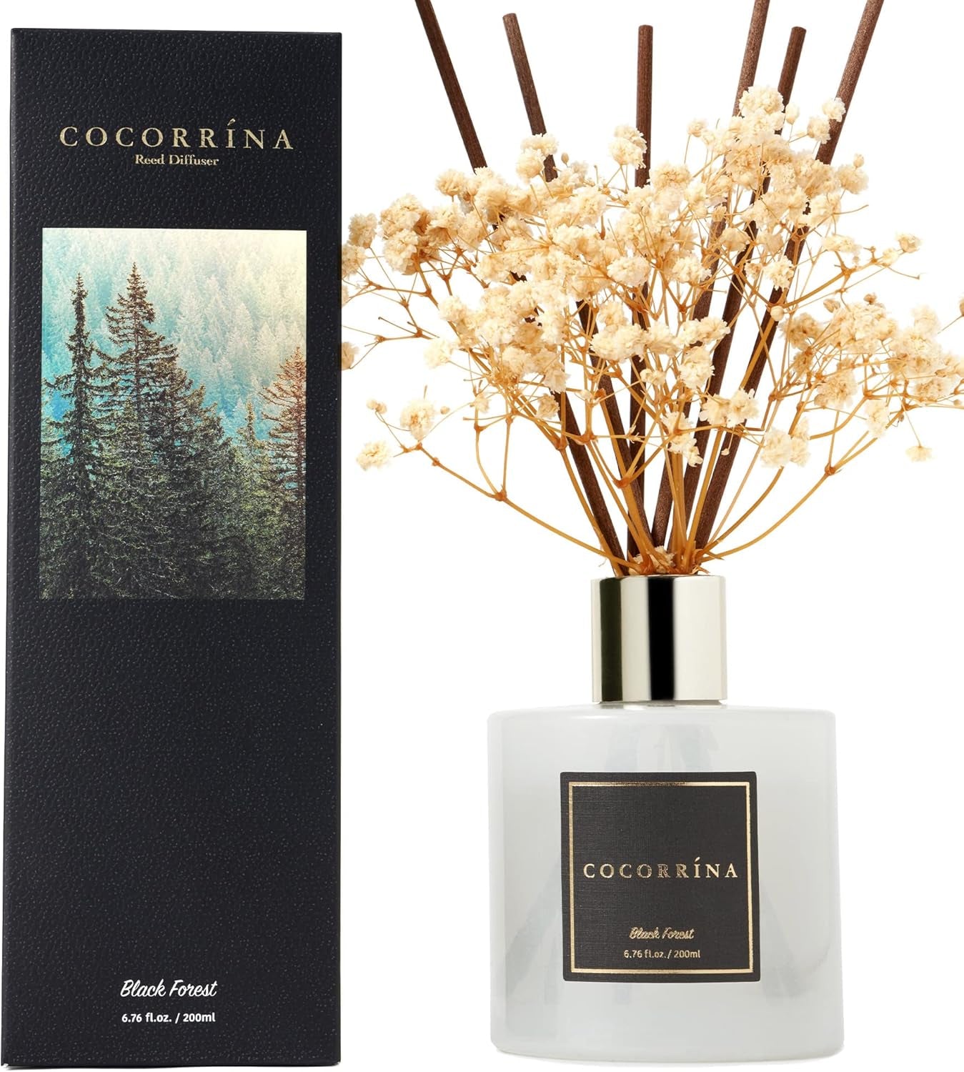 Reed Diffuser Sets, 6.7 Fl Oz. Black Forest Diffuser with Sticks Home Fragrance Reed Diffuser for Bathroom Shelf Decor
