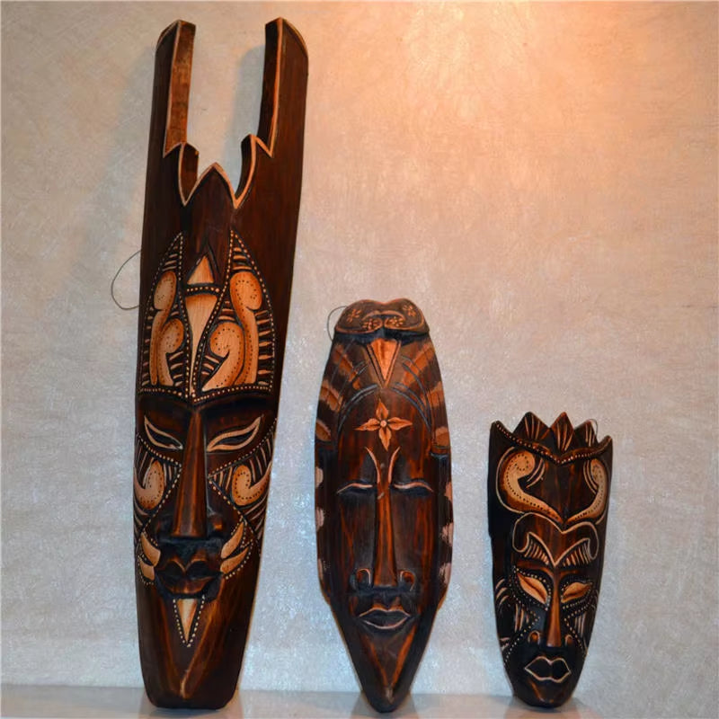 50Cm H Southeast Asian Style Wall Hanging Pendant Thai Wood Carving African Face Mask Creative Retro Home Bar Hotel Decoration