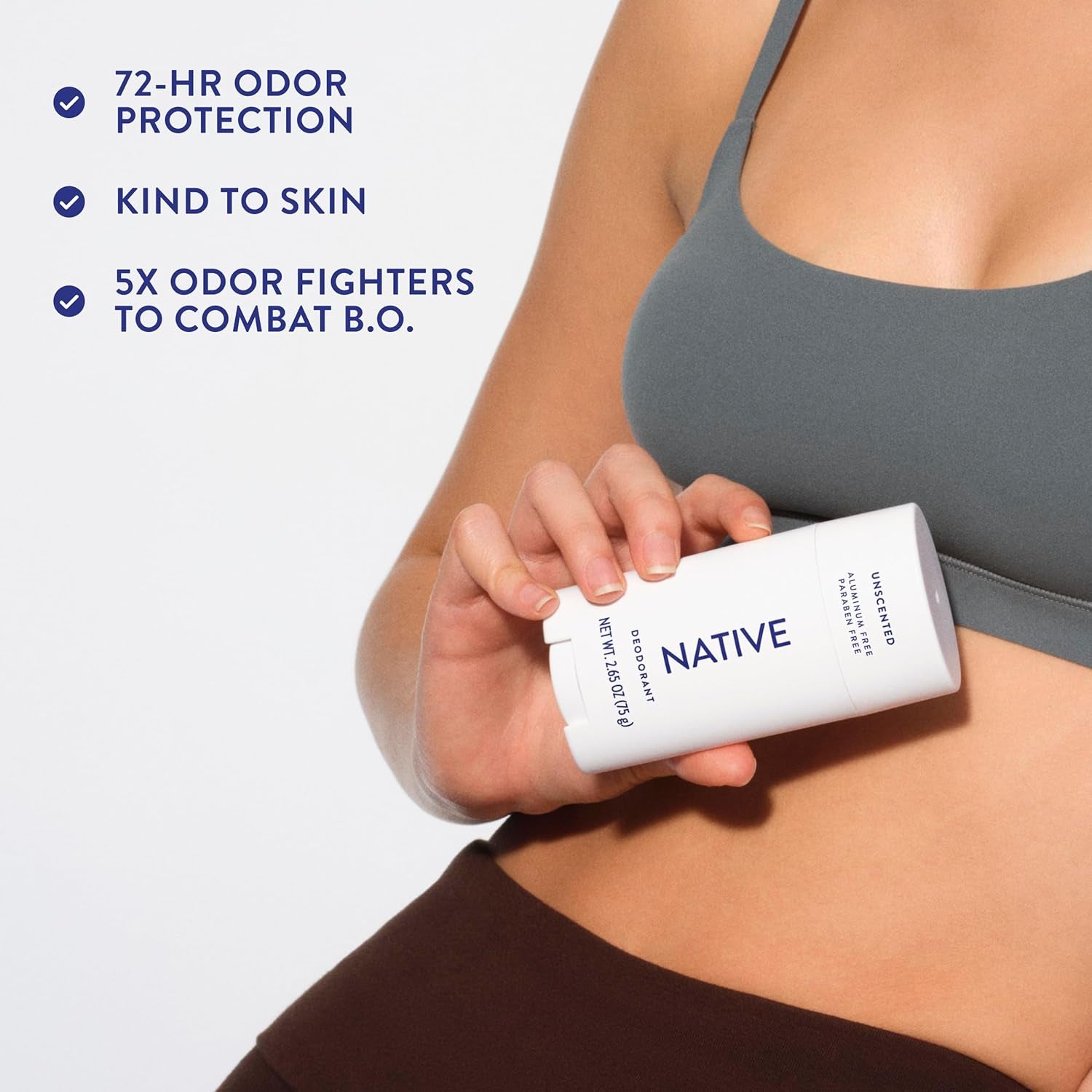 Deodorant Contains Naturally Derived Ingredients, 72 Hour Odor Control, Deodorant for Women and Men, Aluminum Free, Unscented 2.65Oz