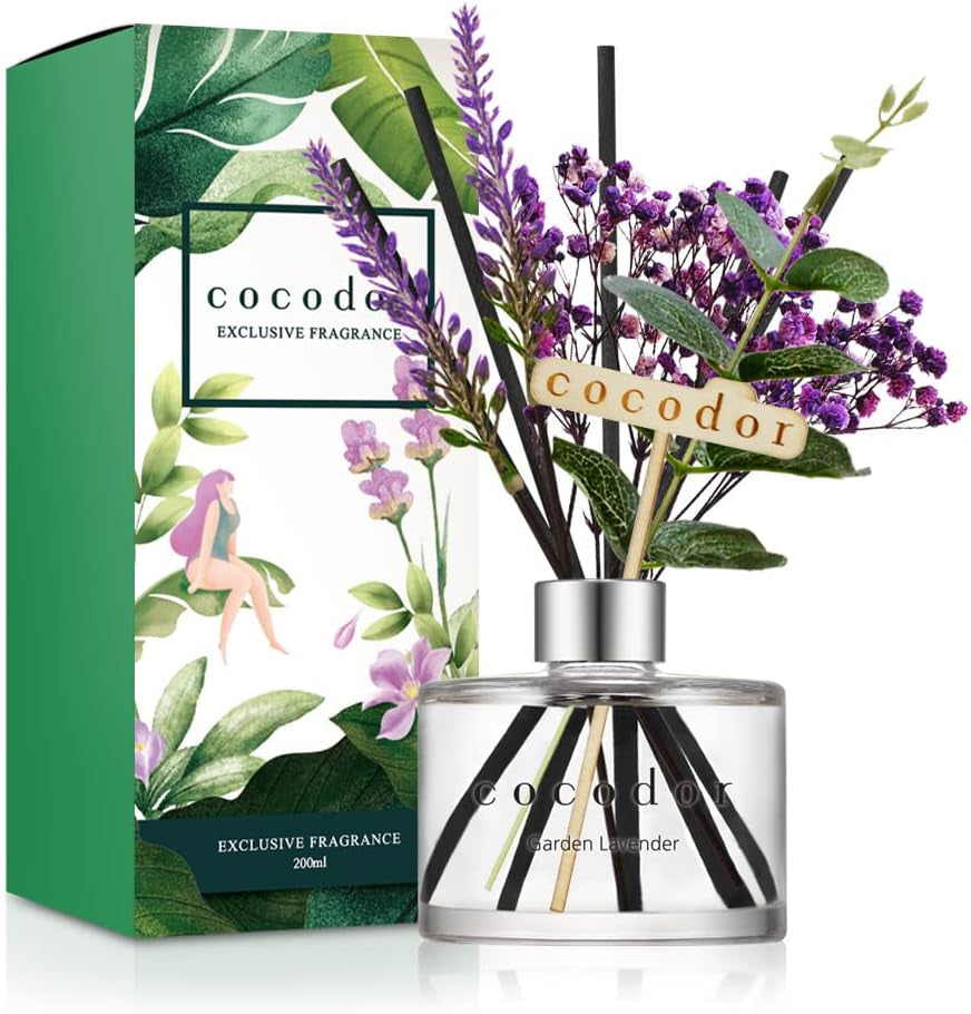 COCODOR Flower Reed Diffuser Set / 6.7Oz / White Jasmine/Scent Diffuser with Sticks Home Fragrance Reed Diffuser for Bathroom Shelf Decor