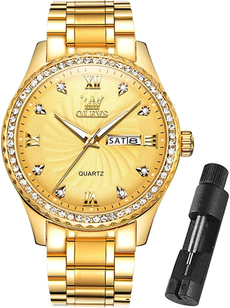 Mens Gold Watches Waterproof Stainless Steel Lightweight Watch with Date Classic Luxury Dress Watch for Men Gold White Blue Green Dial
