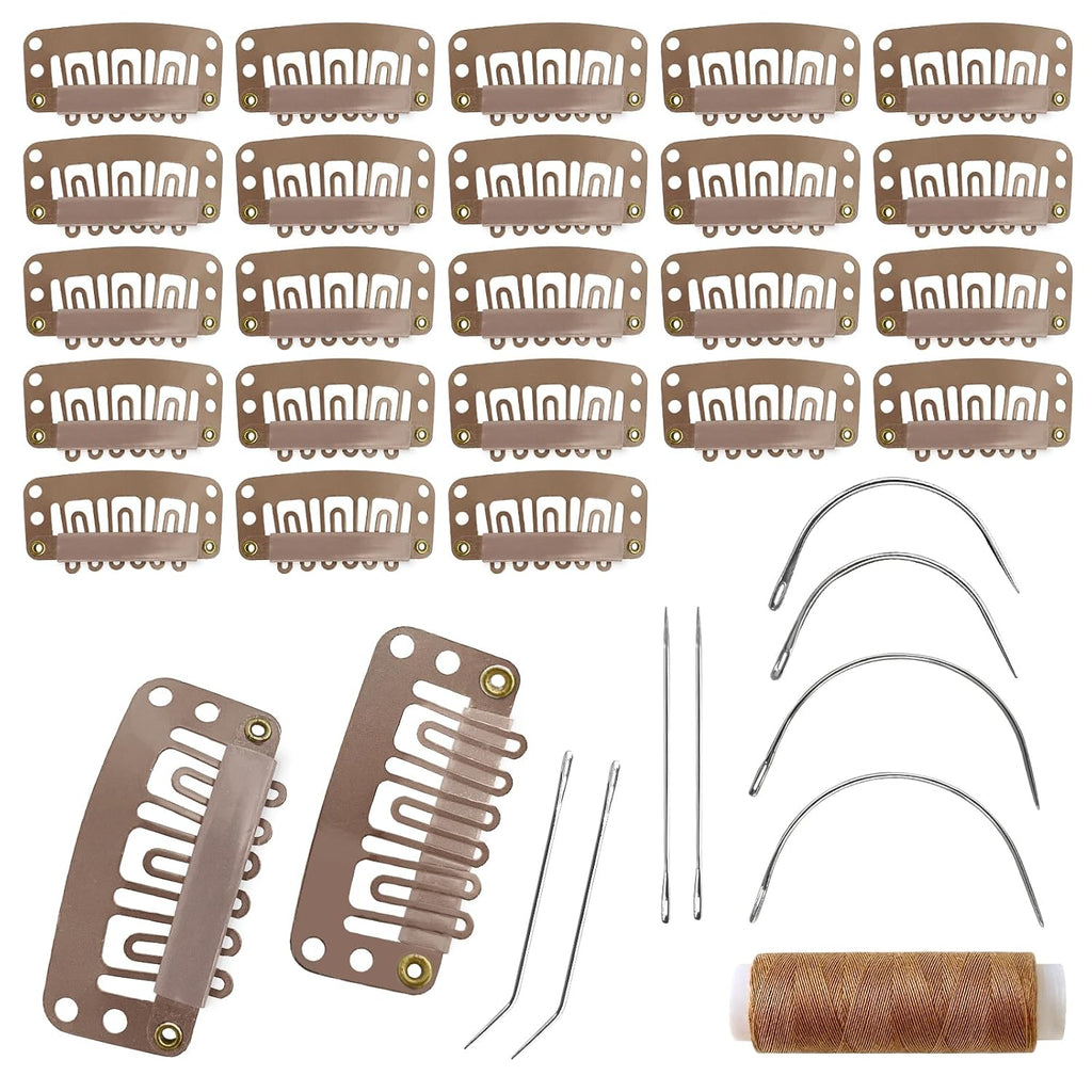 25Pcs 32Mm Hairpieces Snap Clips U Shape Wig Clips for Hair Extensions Making Wig Accessories Set Tools (Black)