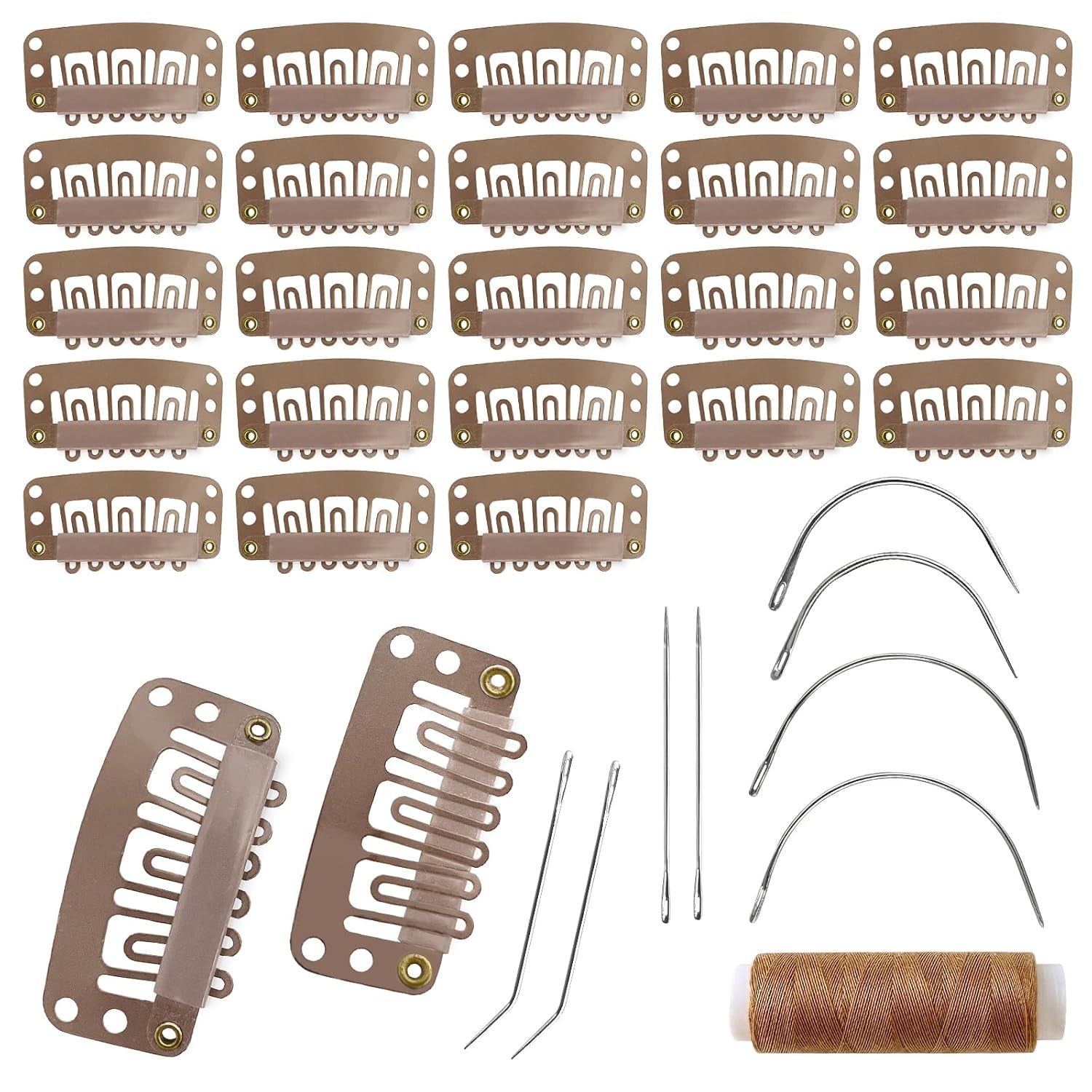 25Pcs 32Mm Hairpieces Snap Clips U Shape Wig Clips for Hair Extensions Making Wig Accessories Set Tools (Black)