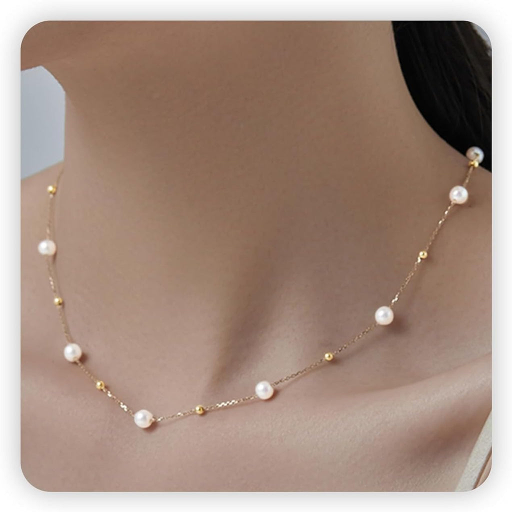 Pearl Necklaces, Daisy Pearls Choker for Women'S Pearl Strand Necklaces as Silver and Gold Choker for Teens, Silver Daisy Birthday Gifts 3 Pearls White Necklace as Prom Bridesmaid Gifts