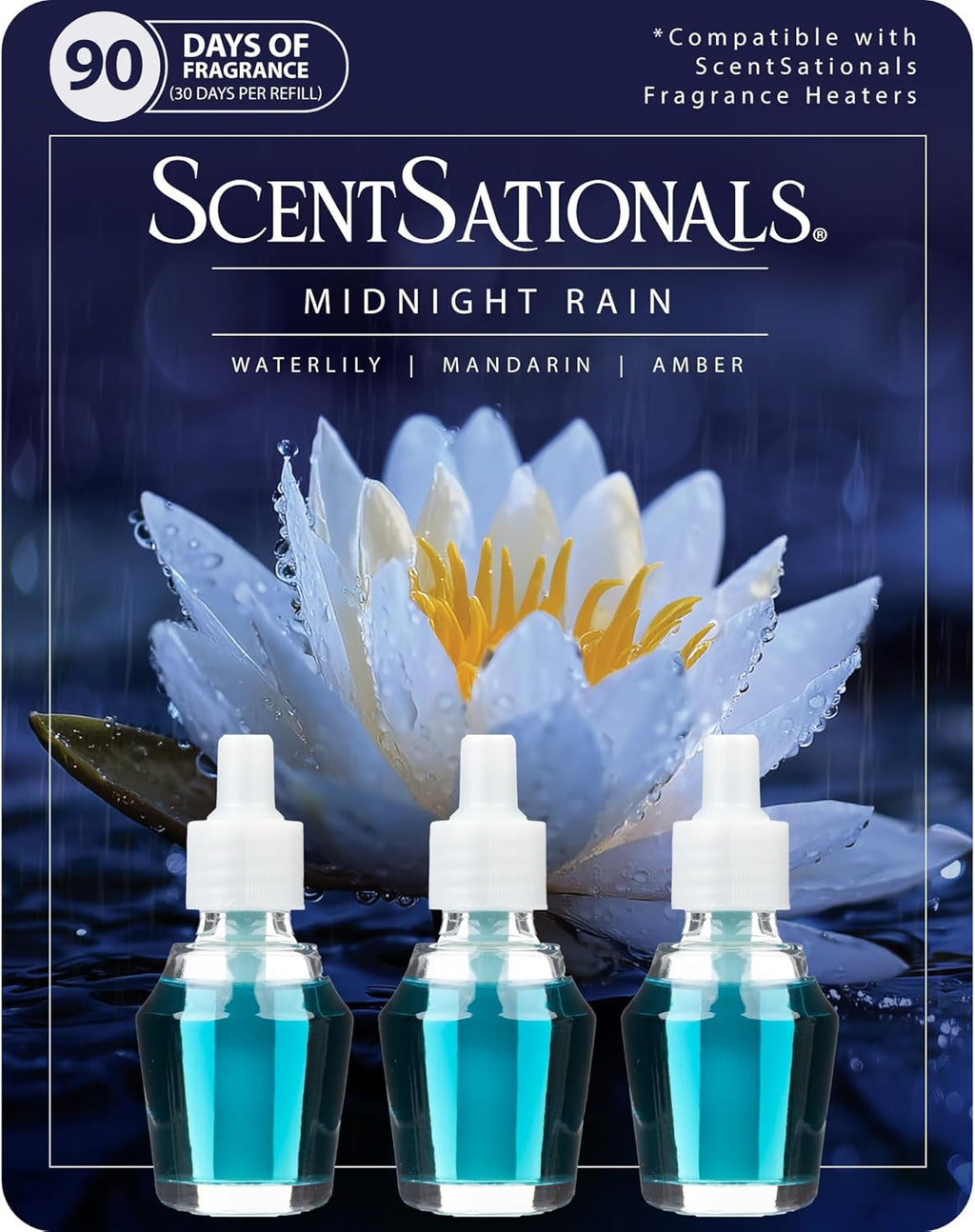 Midnight Rain Fragrance Oil Plug in Air Freshener Refills 3-Pack - Works with  Wall Plugs, Long-Lasting Home Fragrance, 0.8 Fl Oz Each, Packaging May Vary