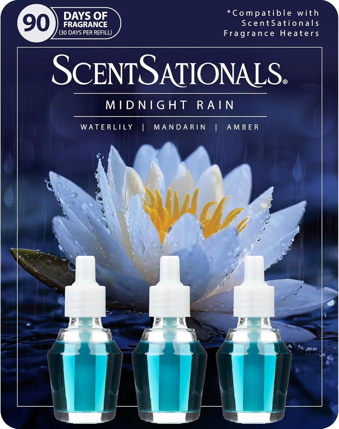 Midnight Rain Fragrance Oil Plug in Air Freshener Refills 3-Pack - Works with  Wall Plugs, Long-Lasting Home Fragrance, 0.8 Fl Oz Each, Packaging May Vary