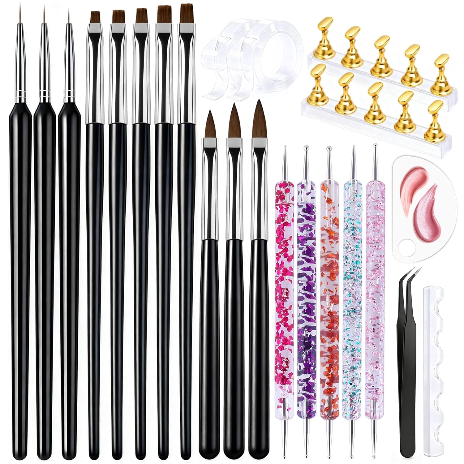 Nail Dotting Tools 6PCS Double-Ended Nail Art Brushes Kit Nail Art Gel Polish Liner Brushes Design Pen for Nail Drawing and Nail Paint Brushes Small Detail Brushes