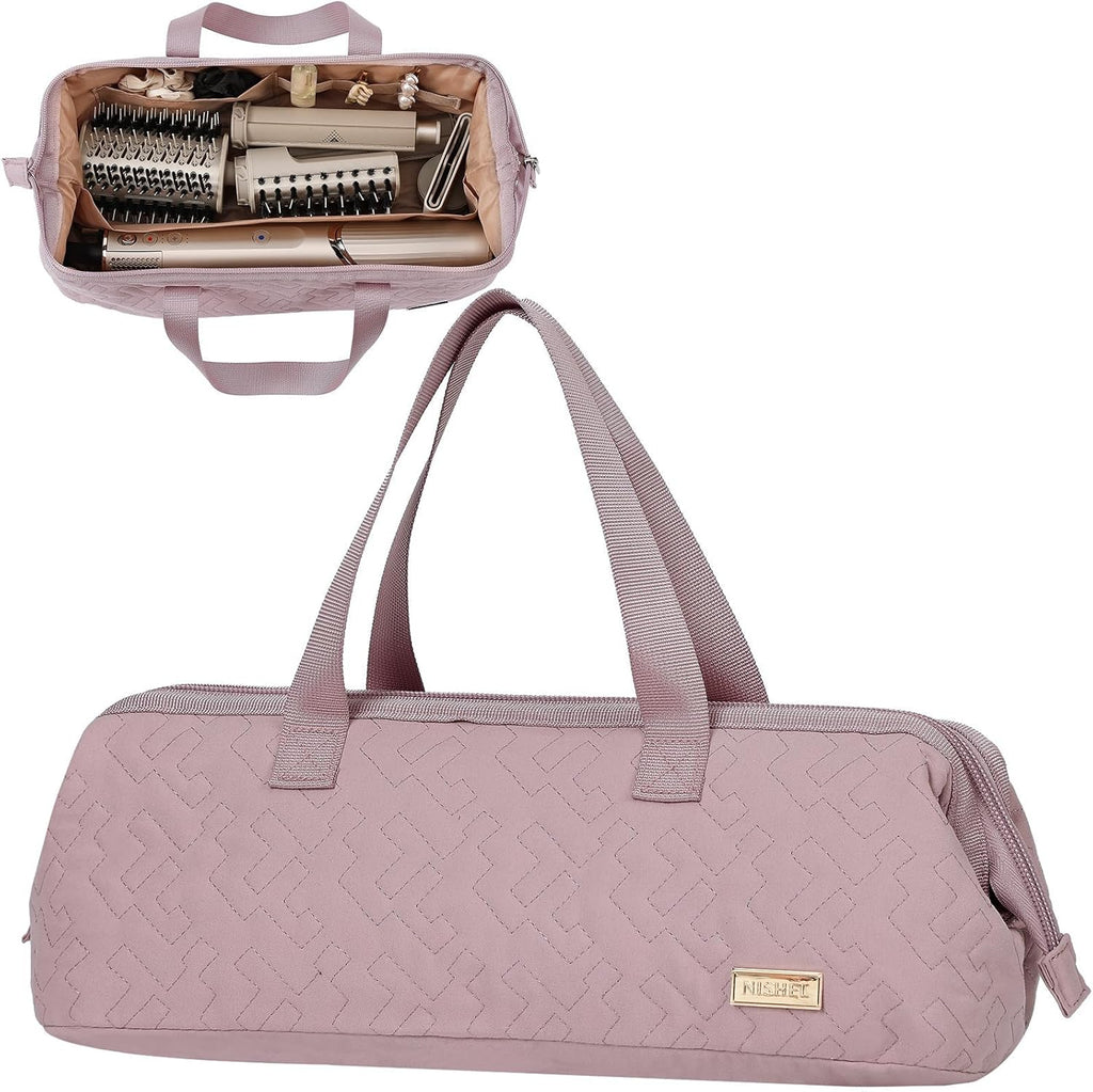 Hair Tools Travel Carrying Bag, Portable Hair Air Wrap Dryer Case, Hair Dryer/Curling Iron/Airstraight Attachment Organizer, Pink