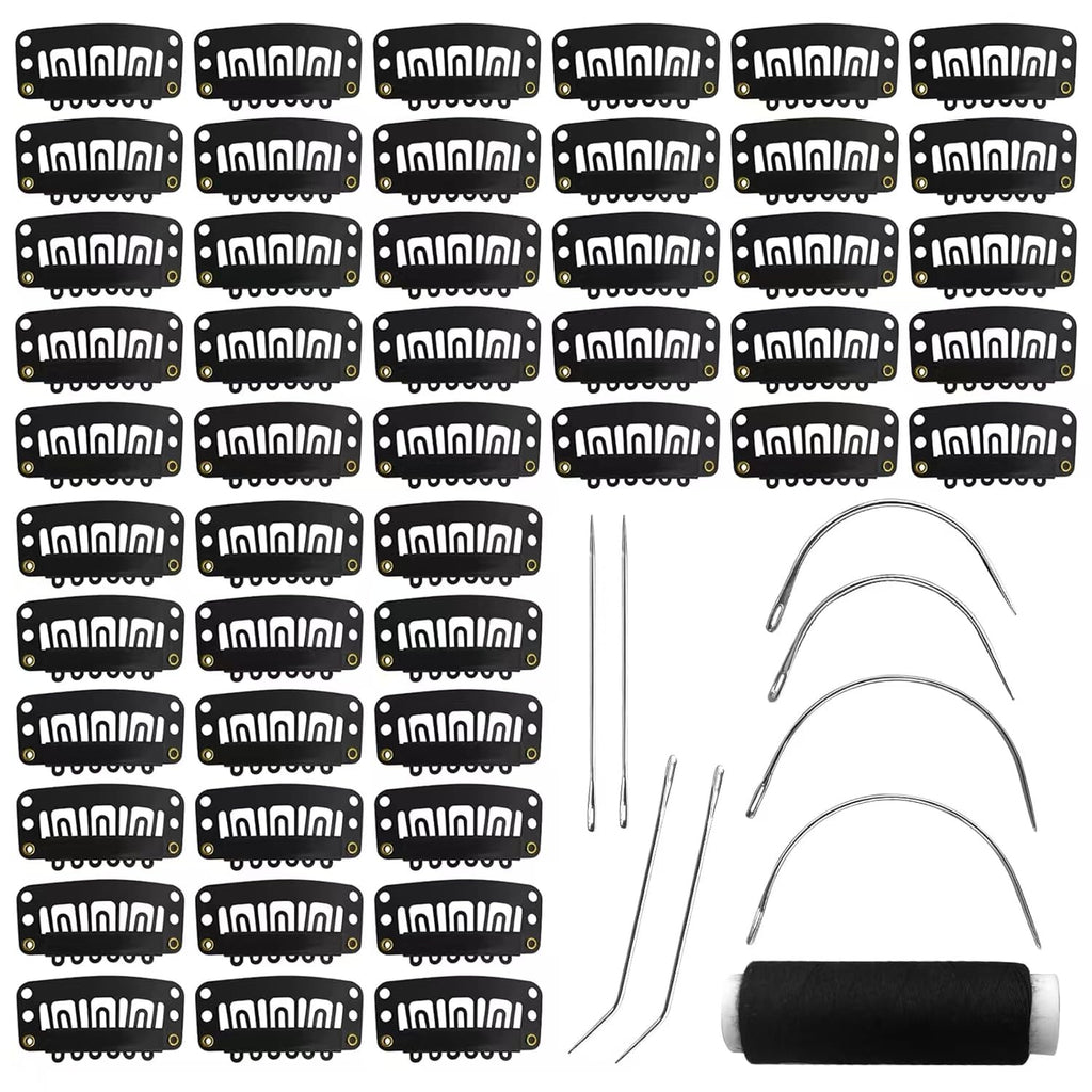 25Pcs 32Mm Hairpieces Snap Clips U Shape Wig Clips for Hair Extensions Making Wig Accessories Set Tools (Black)