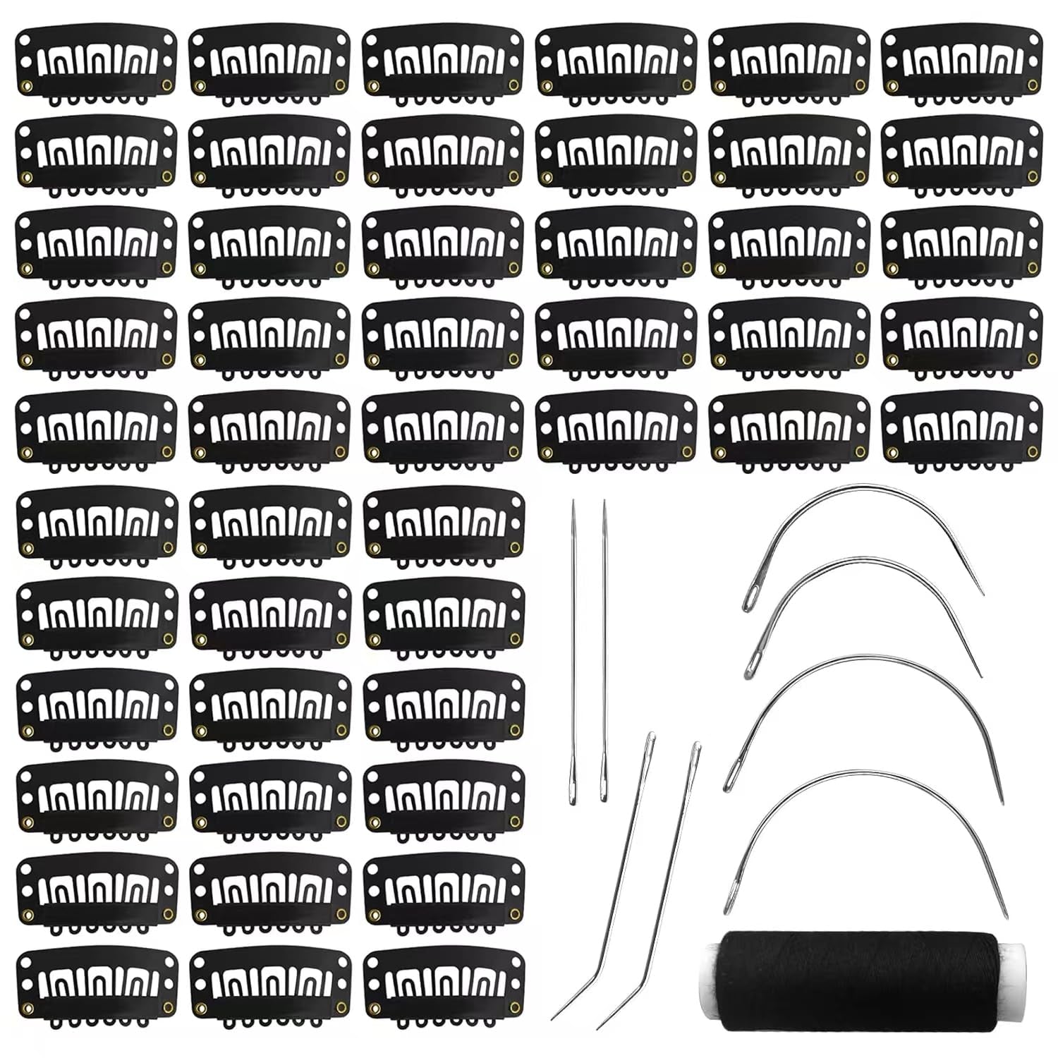 25Pcs 32Mm Hairpieces Snap Clips U Shape Wig Clips for Hair Extensions Making Wig Accessories Set Tools (Black)