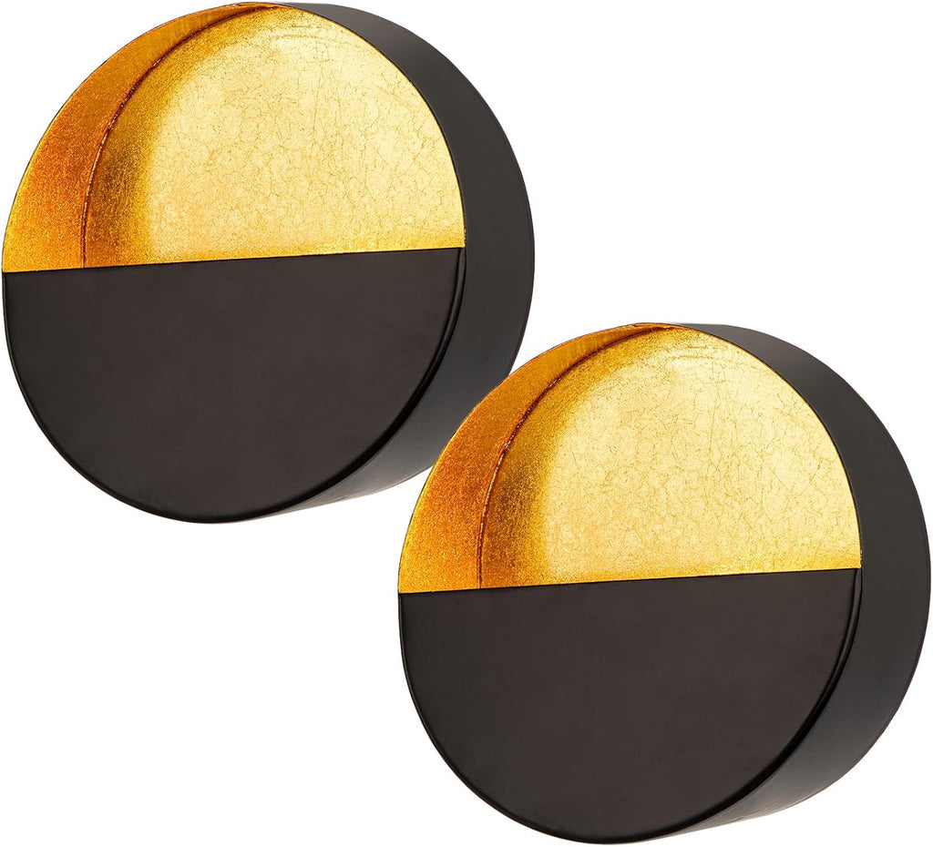 Luxury Metal Wall Candle Sconces – Small Handcrafted Wall-Mounted Tealight Candle Holders with Gold Leaf Interior – Modern & Rustic Home Décor for Living Room, Hallway – 6.5" Black Two Pieces