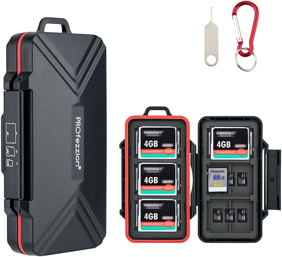 SD Card Holder Case Water-Resistant: Portable 12 Slots Memory Card Case for 8 Micro SD Card & 4 SD/SDXC/SDHC Card, Memory Card Hard Carrying Box Keeper Protector with Rubber Interior Grey