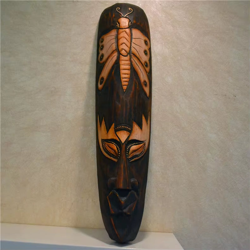 50Cm H Southeast Asian Style Wall Hanging Pendant Thai Wood Carving African Face Mask Creative Retro Home Bar Hotel Decoration