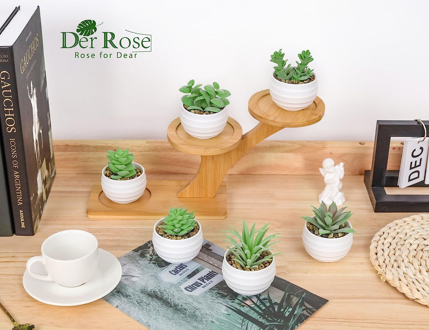 Set of 6 Succulents Plants Artificial in Pots Small Fake Plants for Bedroom Aesthetic Living Room Shelf Bathroom Decor Office Desk Accessories