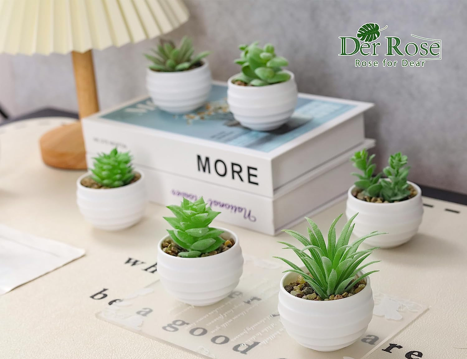 Set of 6 Succulents Plants Artificial in Pots Small Fake Plants for Bedroom Aesthetic Living Room Shelf Bathroom Decor Office Desk Accessories