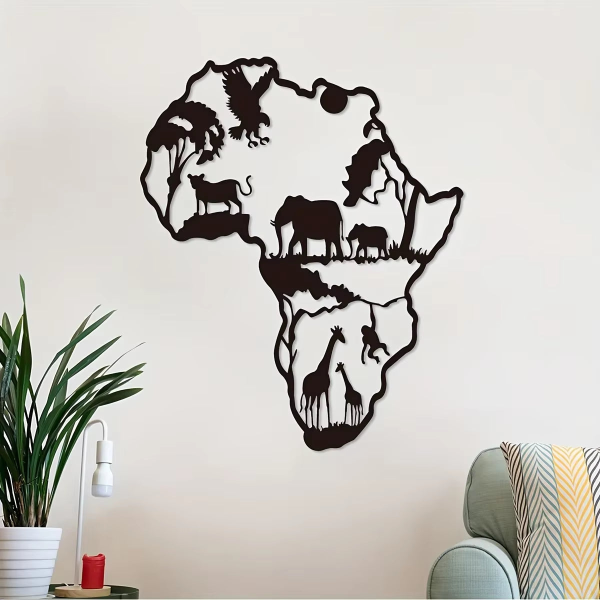 Cifbuy 1Pc African Animal Map Iron Indoor Outdoor Crafts, Indoor Decoration, Great for Living Room Bedroom, 11.81*9.66Inch