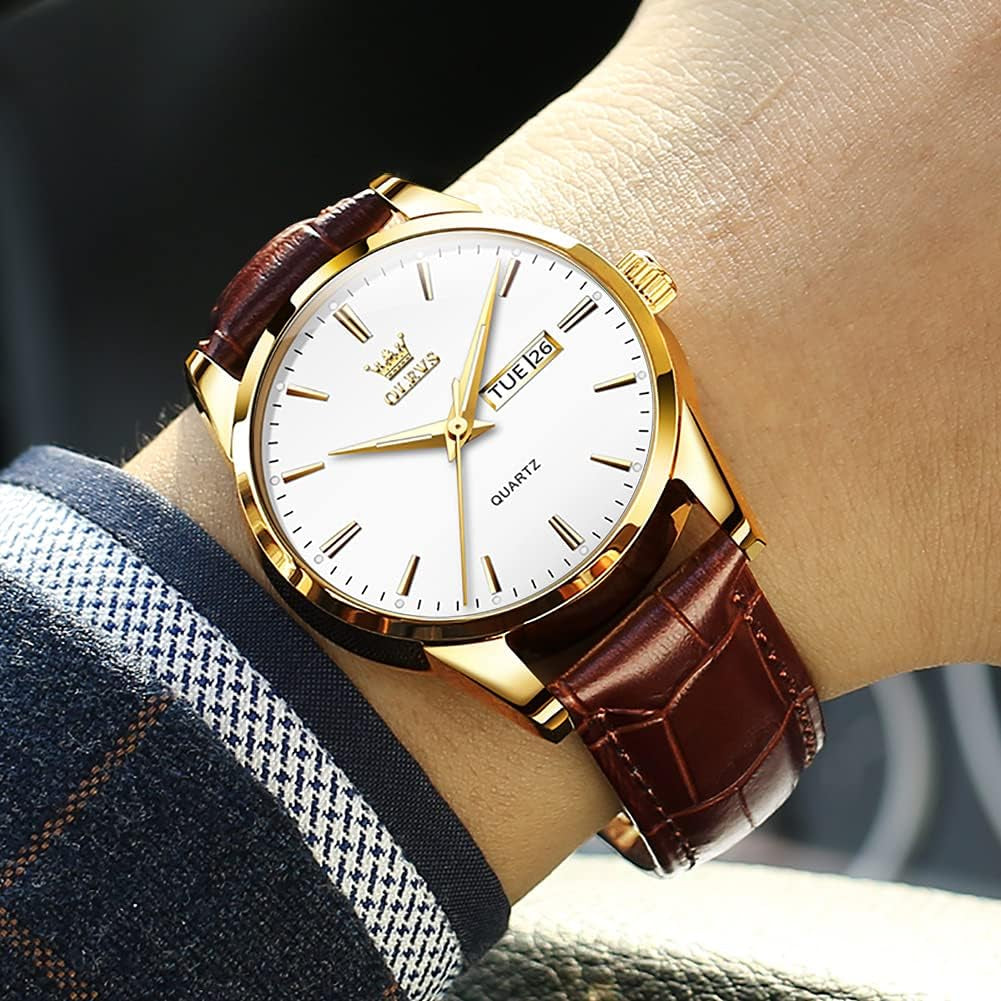 Amazon Watches,Brown Leather Watch for Men,Men Day Date Watch,Men'S Luminous Watch,Dress Watch for Men,Rose Gold Watch for Men,Men'S Fashion Quartz Watch,Waterproof Brown Man Watches