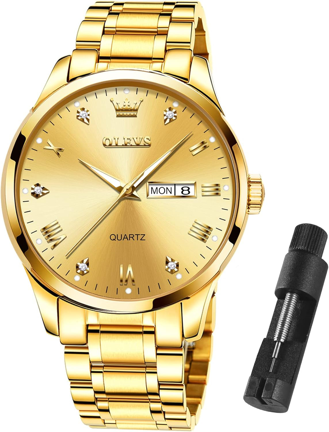 Mens Gold Watches Waterproof Stainless Steel Lightweight Watch with Date Classic Luxury Dress Watch for Men Gold White Blue Green Dial
