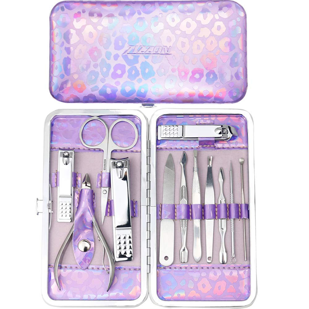 Nail Clippers Kit Manicure Pedicure Set with Holographic Case(Pink)