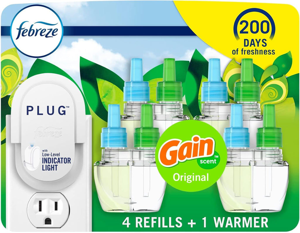 Plug-In Air Freshener, Odor-Fighting Scented Oil Refill, Air Fresheners for Home, Bathroom and Kitchen, Long Lasting, Gain Original Scent, 0.87Oz Refills, Blue and Green, 3 Count