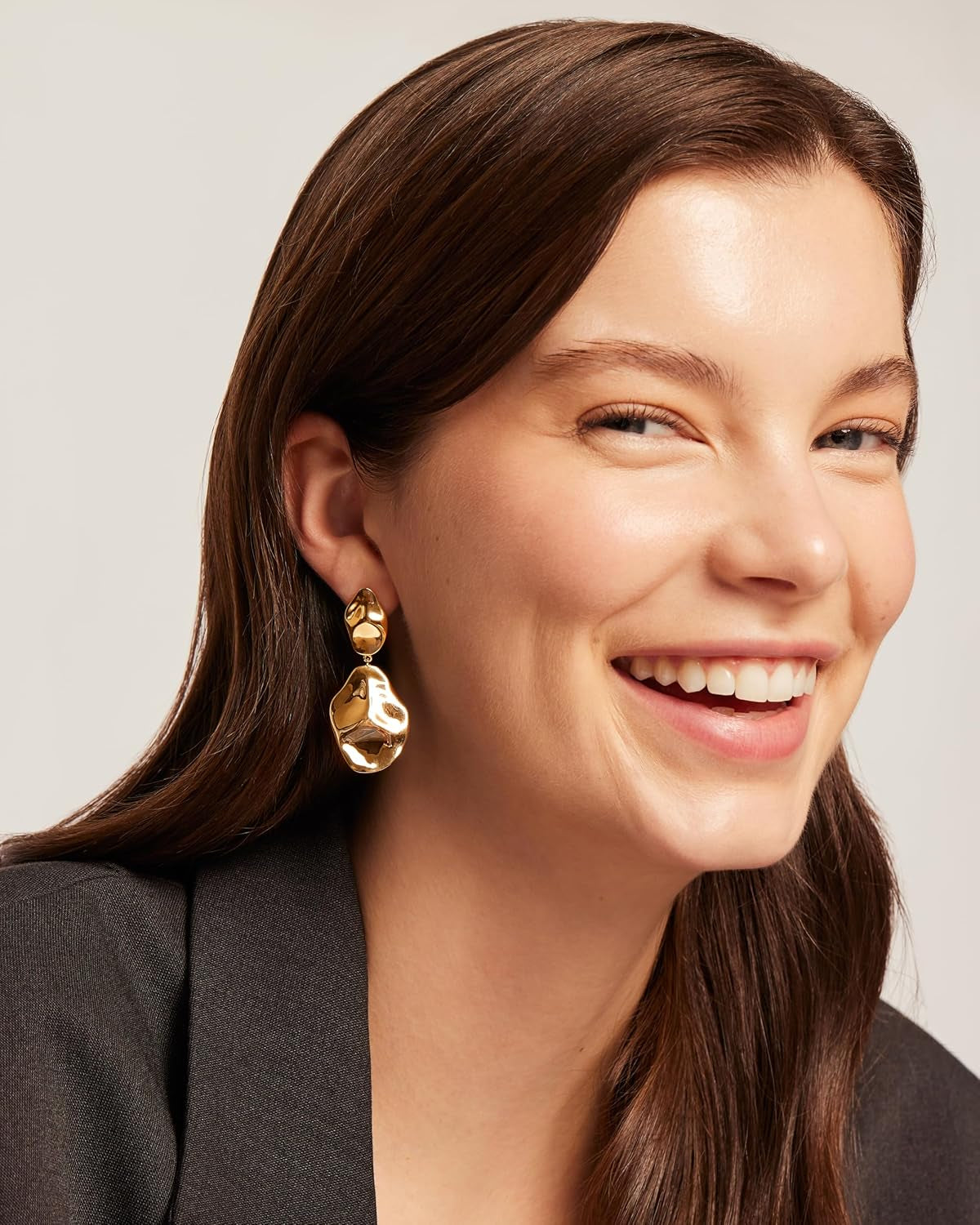 14K Gold Plated 925 Sterling Silver Posts Teardrop Statement Dangle Earrings | Lightweight Hammered Drop Dangle Earrings for Women