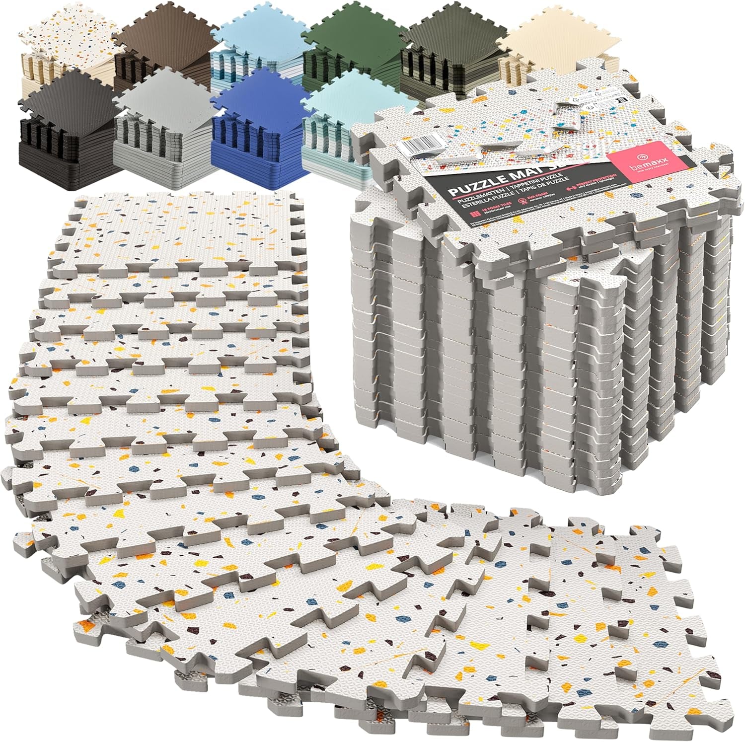 Gym Mats Set - 18 Pcs EVA Interlocking Foam Floor Tiles (12.6"X12.6"X0.4") 18Sqft Protective Gym Flooring Sports Home Workout Exercise Mats Puzzle Garage Fitness Play-Room Pool Treadmill Bike