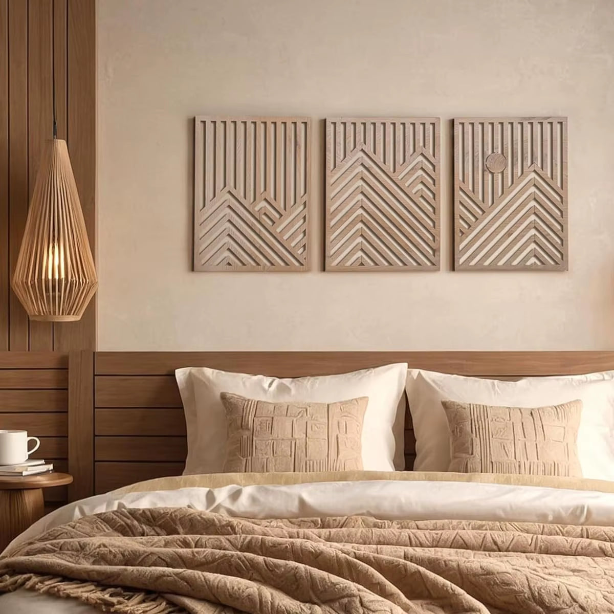 3PCS Retro Wood Art Decor Modern Wood Art Wall Decor,Indoor Wall Hanging Decorations for Living Room, Bedroom, Office