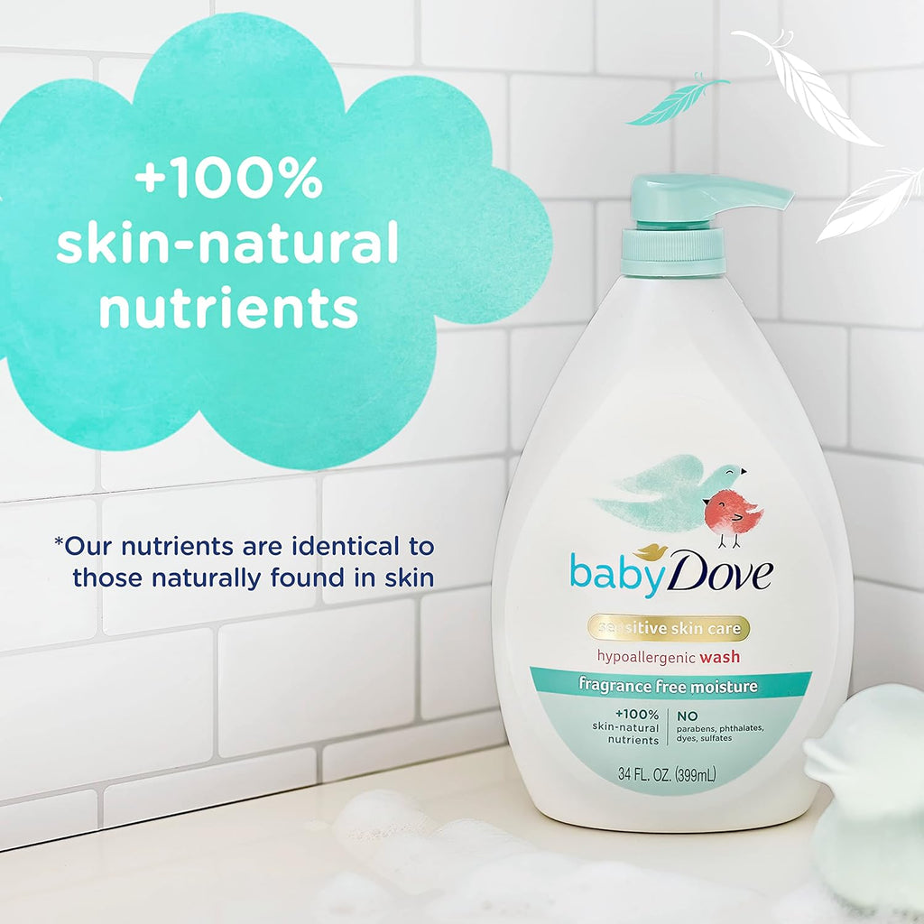 Sensitive Skin Care Baby Wash Fragrance Free Moisture for Baby Bath Time Fragrance Free and Hypoallergenic, Washes Away Bacteria 34 Oz (Pack of 1)