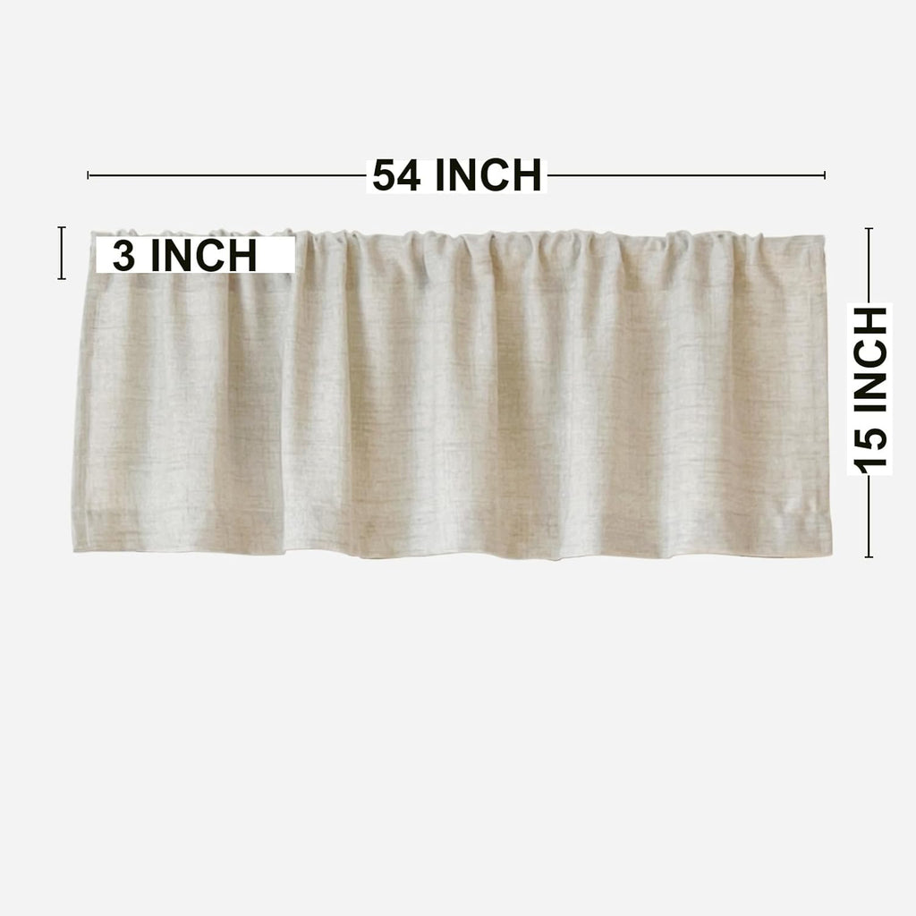 2 Pack Faux Linen Valance for Windows Kitchen Living Room Valances Rod Pocket Farmhouse Country Rustic Bathroom Small Window Treatment (54X15 Inch, Natural)