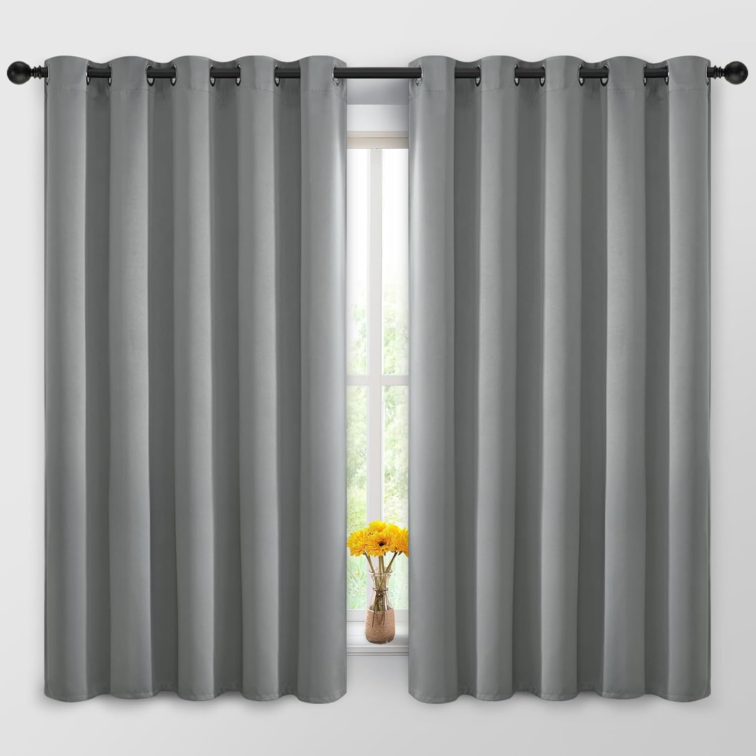 Room Darkening Gray Blackout Curtains 84 Inch Long Light Blocking Thermal Insulated Window Treatment Grommet Drapes for Bedroom Living Room, 52W X 84L, Grey Curtains, 2 Panels