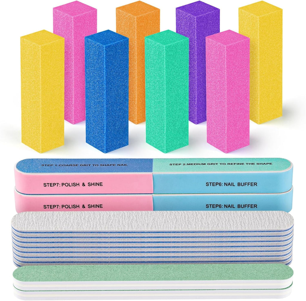 Nail Files and Buffers, 20PCS Nail File Kit. Rectangular Nail Buffer Block & 100/180 Grit 7 Way Nail File & Polishing Buffer. Nail Prep Kit. Professional Manicure Nail Tools