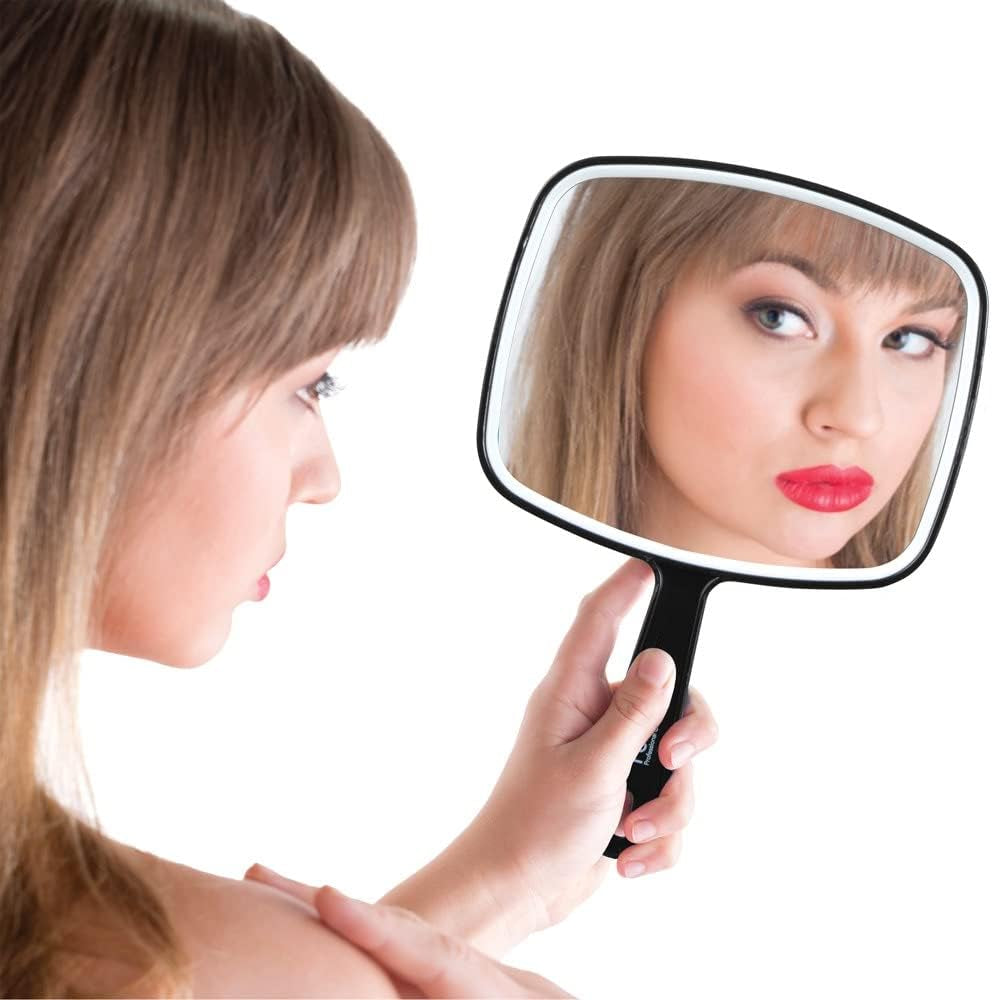 Premium Hand Mirror with Handle, 6.3" W X 9.6" L, Multi-Purpose Handheld Mirror with Distortion-Free Reflection, Black