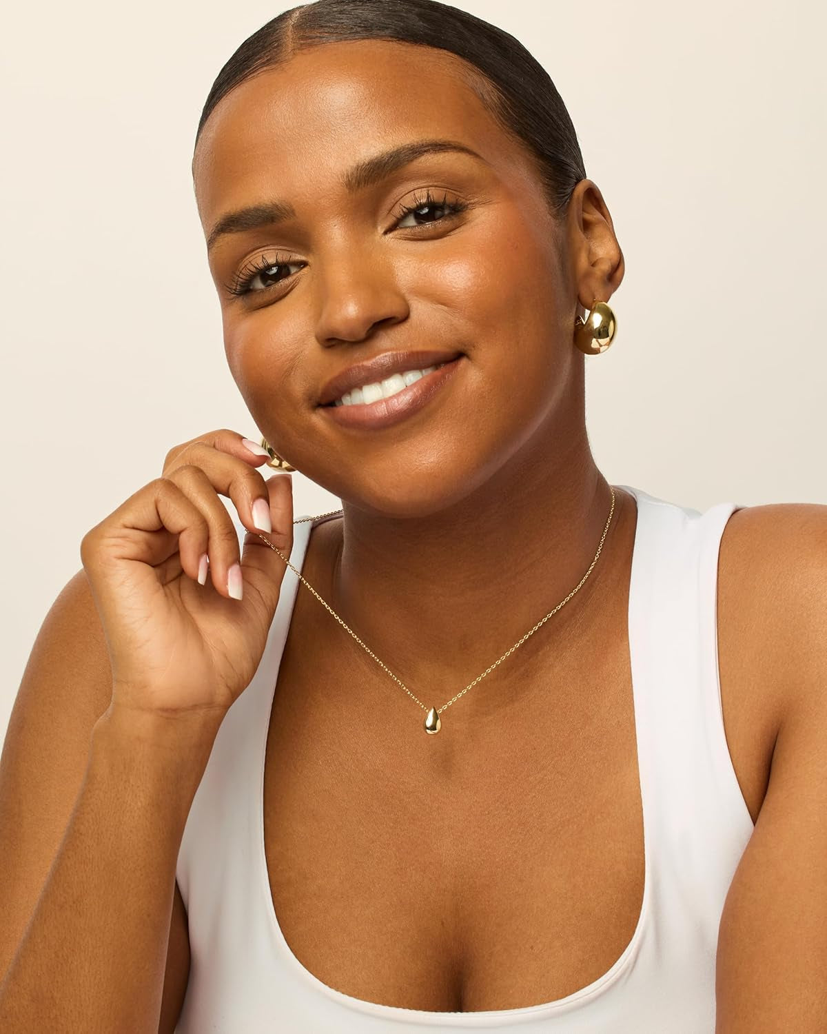 14K Gold Plated Dainty Pear Pendant Necklace for Women | Tear Pendant Necklaces