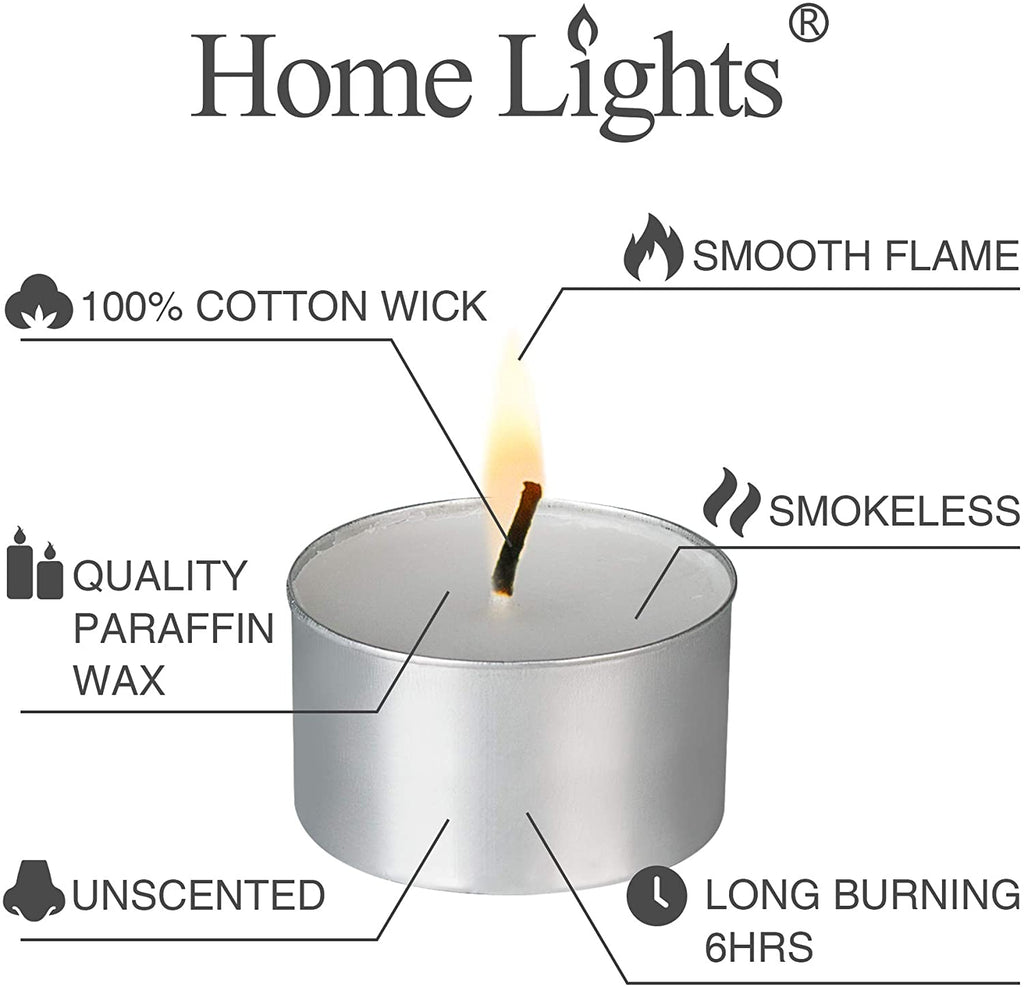 Homelights Unscented White Tealight Candles -100 Pack, 6 to 7 Hour Burn Time Smokeless, Mini Votive Paraffin Candles with Cotton Wicks for Shabbat, Weddings, Christmas, Home Decor