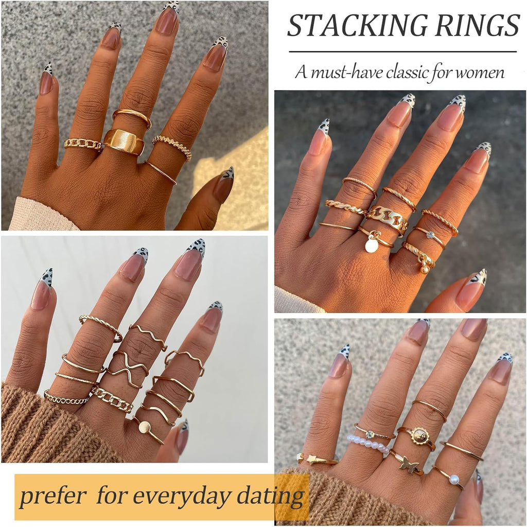 68 Pcs Gold Knuckle Rings Set for Women, Stackable Boho Joint Finger Midi Rings Silver Hollow Carved Crystal Stacking Ring Pack for Gift