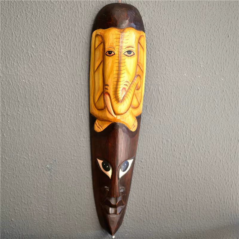 50Cm H Southeast Asian Style Wall Hanging Pendant Thai Wood Carving African Face Mask Creative Retro Home Bar Hotel Decoration