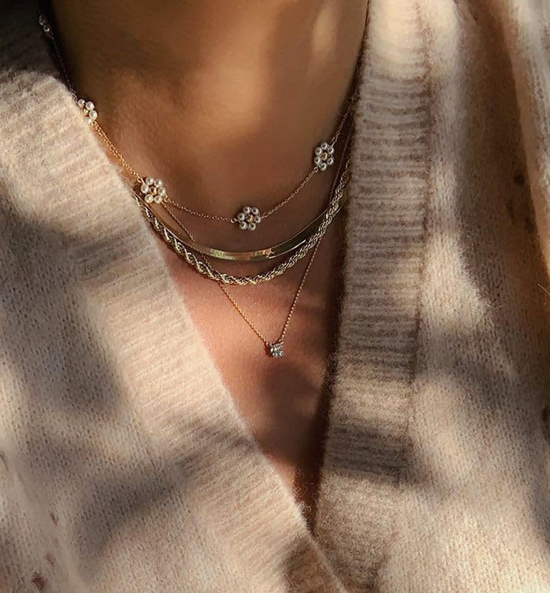 Pearl Necklaces, Daisy Pearls Choker for Women'S Pearl Strand Necklaces as Silver and Gold Choker for Teens, Silver Daisy Birthday Gifts 3 Pearls White Necklace as Prom Bridesmaid Gifts