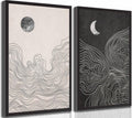 2 Pcs Modern Minimalist Boho Canvas Wall Art Neutral Black and White Abstract Sun and Moon Lines Paintings Pictures Wall Decor Poster Print Artwork for Living Room Bedroom Home Decoration Unframed