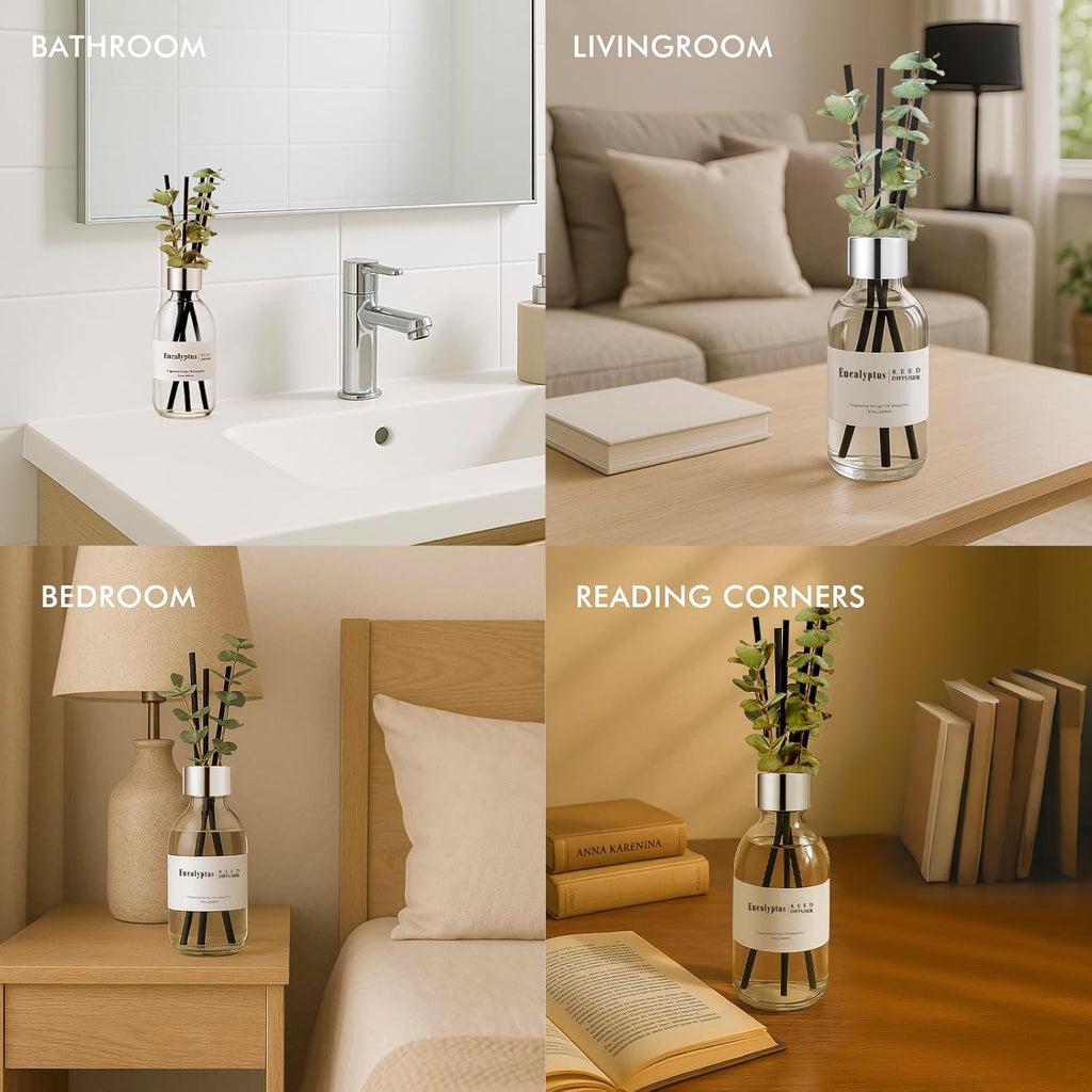 Reed Diffuser Set, 6.7 Oz Eucalyptus Scented Diffuser with Sticks, Home Fragrance Reed Diffuser for Bathroom Shelf Decor
