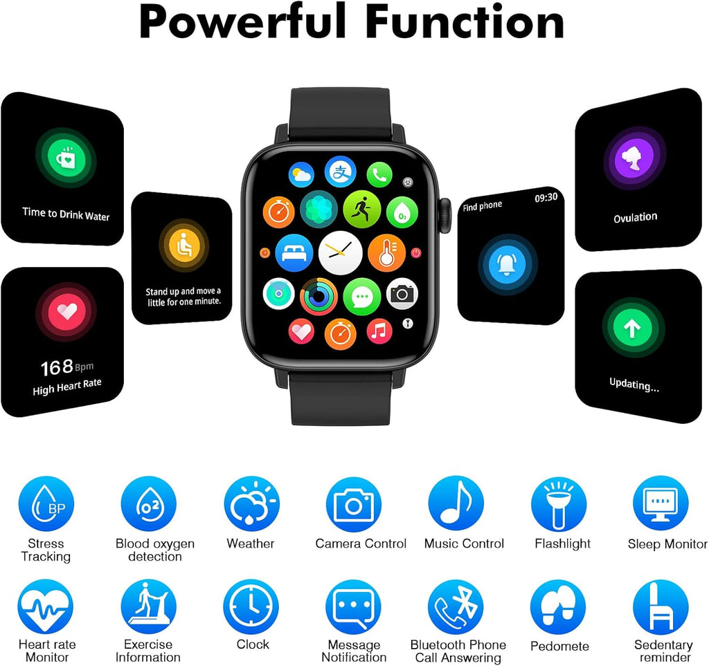 Smart Watch for Android Iphone, 1.9" Fitness Tracker with (Answer/Make Calls) IP 67 Waterproof Sport Digital Watches, Blood Pressure Heart Rate Monitor Step Counter Sleep Tracker