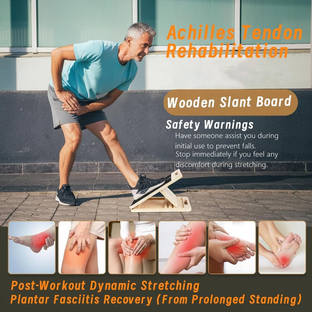 Adjustable 16.5"×12" Wooden Slant Board – 5-Angle Foldable Calf Stretcher & Squat Wedge for Home-Gym, Portable Incline Board, 350 Lb Rated