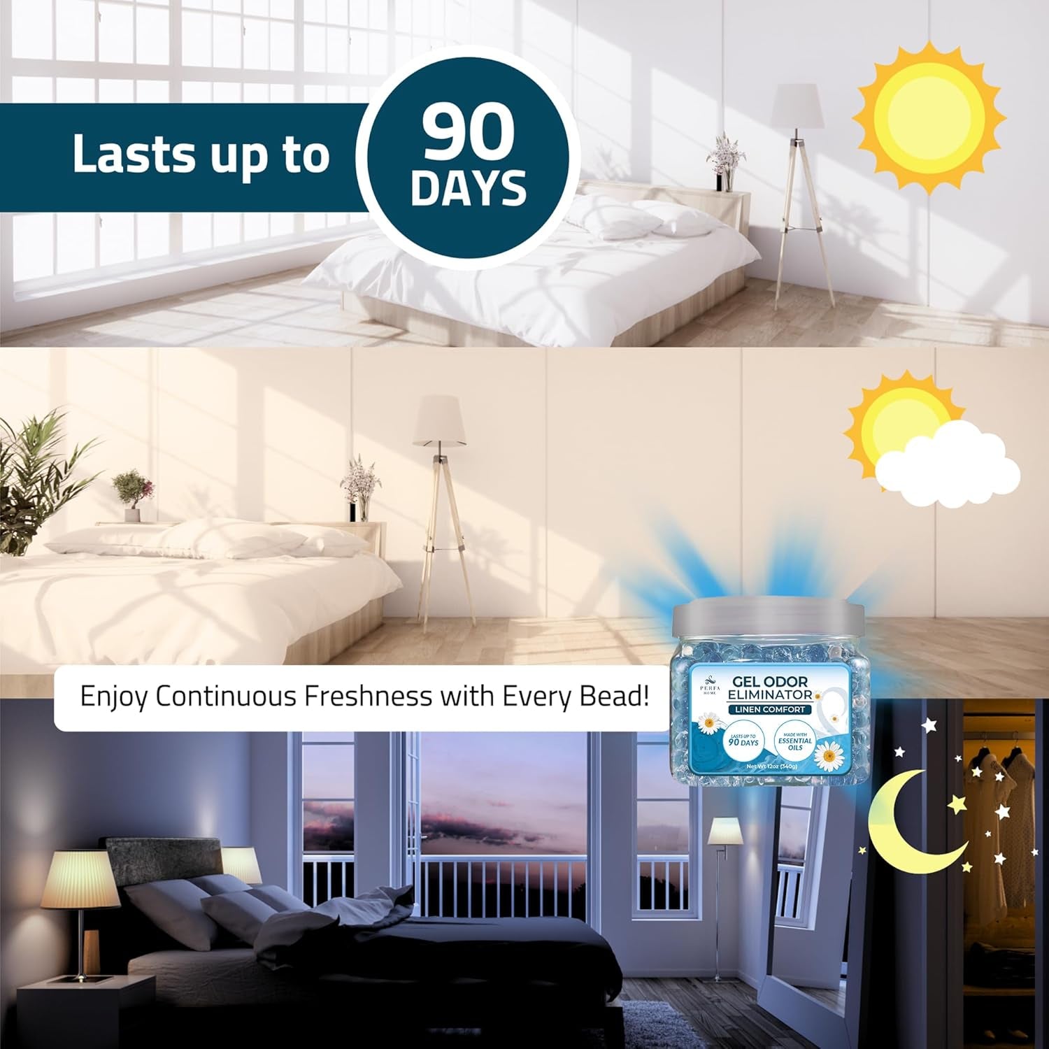 Scented Gel Air Freshener | (Pack of 2) Linen Comfort Gel Air Fresheners for Home, Office, and Small Spaces | Lasts 90 Days for Improved Home Fragrance | Essential House Air Freshener by