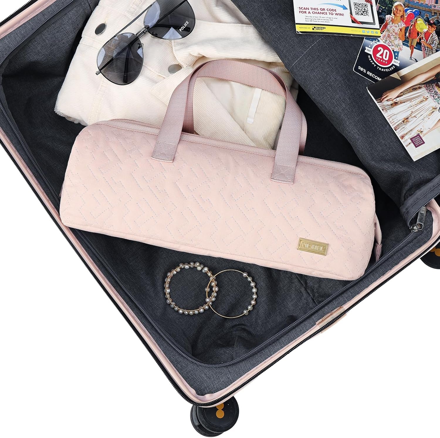 Hair Tools Travel Carrying Bag, Portable Hair Air Wrap Dryer Case, Hair Dryer/Curling Iron/Airstraight Attachment Organizer, Pink