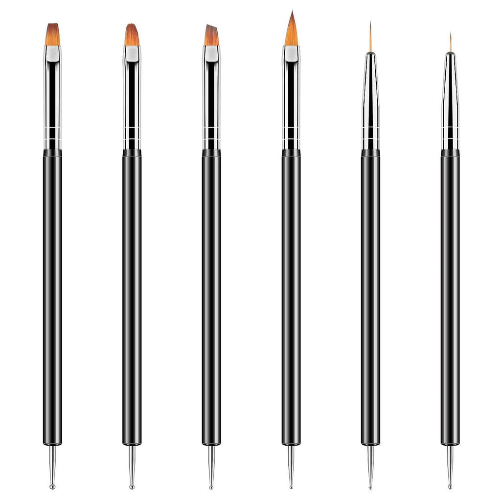 Nail Dotting Tools 6PCS Double-Ended Nail Art Brushes Kit Nail Art Gel Polish Liner Brushes Design Pen for Nail Drawing and Nail Paint Brushes Small Detail Brushes